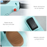 HOMCOM Motocicleta Infantil con Faro Bocina y 4 Ruedas Moto Eléctrica Vespa para Niños con Licencia 66,5x38x52 cm Verde(m-7)