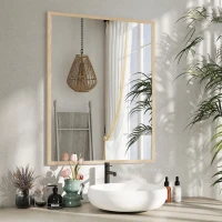 HOMCOM Miroir mural rectangulaire 90 x 70 cm, cadre en bois, idéal pour la salle de bain, salon ou chambre, naturel(m-10)