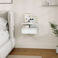 HOMCOM Comodino Sospeso per Camera da Letto con Cassetto e Ripiano Aperto in Legno, 35x32x22.5 cm, Bianco(m-8)