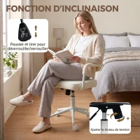 HOMCOM Chaise Bureau Ergonomique, Fauteuil de Bureau en Tissu Bouclette avec Hauteur Réglable, Fonction Bascule, Crème(m-6)