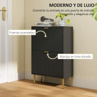 HOMCOM Zapatero Estrecho con 2 Puertas Acanaladas con Estantes Ajustables para 12 Pares de Zapatos 60x24x91,5 cm Negro(m-4)