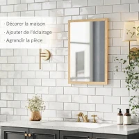 HOMCOM Miroir mural rectangulaire 50 x 70 cm, cadre en bois, idéal pour la salle de bain, salon ou chambre, naturel(m-4)