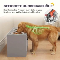 PawHut Hundefutterstation mit 2 Edelstahl-Näpfen, Schrank für Utensilien, für große Hunde, Zubehör, Grau(m-4)