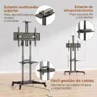 HOMCOM Soporte de TV con Ruedas para Televisores de 32-75 Pulgadas Altura Ajustable Ruedas con Freno VESA máx. 400 x 600 mm(m-6)