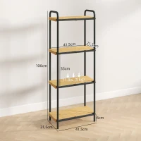 HOMCOM Estantería de Baño de Bambú con 4 Baldas Abiertas Diseño de Lamas y Estructura de Acero 41,5x21,5x106 cm Natural(m-3)