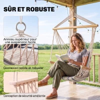 Outsunny Chaise Suspendue hamac de Voyage Respirant Portable dim. 100L x 49l x 106H cm Coton macramé Polyester Multicolore rayé(m-4)