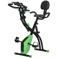 HOMCOM Vélo d'Appartement Pliable 4-en-1 - Ergomètre Magnétique Silencieux avec Cordes de Résistance - Sport Maison et Cardio-training avec Roulettes, Selle Confort et LCD (Max 120kg), Vert(m-11)