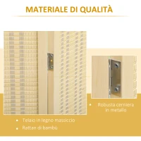 HOMCOM Paravento da Interno a 4 Ante Pieghevole in Legno e Bambù Altezza 180cm, Colore Naturale(m-5)