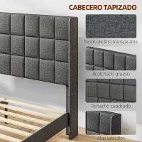 HOMCOM Estructura de Cama 135x190 cm con Cabecera y Espacio de Almacenamiento Debajo de la Cama Carga 300 kg Gris(m-4)