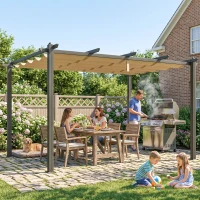 Outsunny 3 x 4m Aluminium Pergola, with Retractable Roof - Khaki(m-8)