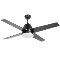 HOMCOM Ceiling Fan with LED Light, Flush Mount Ceiling Fan Lights with Reversible Blades, Remote, Black and Walnut Brown(m-1)