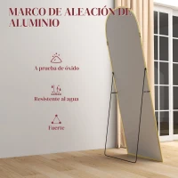 HOMCOM Espejo de Pie Cuerpo Entero de Aleación de Aluminio Espejo de Pared con 2 Formas de Uso Arqueado 60x1,5x165 cm Dorado(m-6)