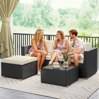 Outsunny 3 Pieces Garden Furniture Set w/ Cushions, PE Rattan Wicker Conversation Corner Sofa Set(m-10)