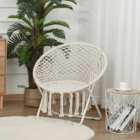 Outsunny Loveuse fauteuil rond de jardin fauteuil lune papasan pliable grand confort macramé coton polyester beige(m-10)