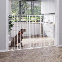 PawHut Barrière pour chien en acier à 3 panneaux pliante double verrouillage et porte intégrée pour porte et escalier blanc(m-2)