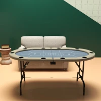 SPORTNOW 8 Player Folding Poker Table, with Cup Holders, Cushioning Edge, Brown and Blue(m-10)