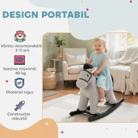 AIYAPLAY Cal Balansoar cu Sunete pentru Copii 2-5 Ani și Animăluț Inclus, Lemn și Oțel, Gri(m-9)