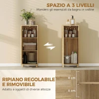 HOMCOM Mobile da Bagno Slim con Porta a Doghe, 3 Ripiani, Finitura Naturale(m-5)