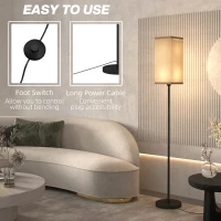 HOMCOM Floor Lamp, Modern Standing Lamp with Linen Shade and Foot Switch, Tall Lamps for Bedroom, Bulb not Included, Black(m-7)