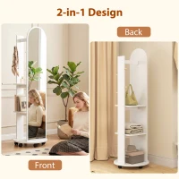 HOMCOM 2-in-1 Full Length Mirror with Storage Shelves, Floor Mirror with 4 Wheels, Coat Rack, Hooks, White(m-4)