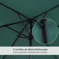 Outsunny Sombrilla de Jardín, Ø260x235 cm, Parasol de Jardín Reclinable con Manivela, Poste Desmontable de Aluminio y 6 Varillas de Metal, para Terraza, Exterior, Balcón, Verde(m-7)