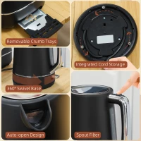 HOMCOM Kettle and Toaster Set, 1.7L 3000W Fast Boil Kettle & 2 Slice Toaster Kitchen Set with 6 Level Browning Controls, Defrost, Reheat, Black(m-9)
