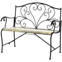 Outsunny Banc de Jardin 2 Places Style néo-rétro Fer forgé Lignes fuselées métal Noir doré Effet Vieilli(m-12)