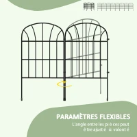 Outsunny Lot de 8 clôtures de jardin décoratives, bordures en métal noir avec ornements - 264 x 61 cm noir(m-5)