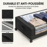 HOMCOM Boîte de Rangement sous Lit à Roulettes, Lot de 2, 40L, Fermeture Éclair, Cadre en Acier, Poignées, 78x44x16cm, Noir(m-5)