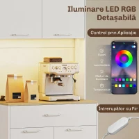 HOMCOM Comodă modernă cu lumini LED, prize electrice și USB, 2 dulapuri și sertar, 71x40x180 cm, alb(m-4)
