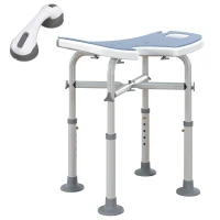 HOMCOM Tabouret de Douche, Hauteur Ajustable 39-51,5 cm, Barre d'Appui à Ventouse, Patins à Ventouse, Bleu Clair(m-13)