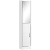 kleankin Mobile Colonna Bagno in Legno a 5 Ripiani con Anta a Specchio Apribile, 32x28x162 cm, Bianco(m-1)