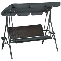 Outsunny Balancelle de jardin 3 places toit inclinaison réglable avec porte-gobelets et plateaux assise dossier ergonomique(m-12)