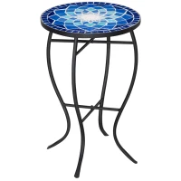 Outsunny Tavolino da Giardino Rotondo a Mosaico in Metallo con Piano in Ceramica, Ф35.5x53.5cm(m-1)