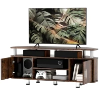HOMCOM Meuble TV pour téléviseur jusqu'à 55 avec grand plateau, placards à portes et compartiment ouvert, marron(m-11)