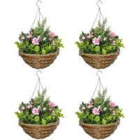 Outsunny Set of Four Hanging Lisianthus Flower Pots - Pink/Green(m-1)