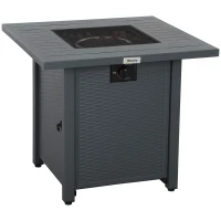 Outsunny Rattan-style Propane Gas Fire Pit Table with 40,000 BTU Burner, Square Smokeless Firepit Patio Heater with Thermocouple, Lava Rocks, Waterproof Cover, Spark Guard and Lid, Grey(m-1)