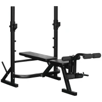 HOMCOM Banco de Pesas Banco de Musculación Multifuncional con Soporte Barra de Pesas Altura Ajustable de 3 Niveles Carga 300 kg para Entrenamiento Fitness de Cuerpo Completo Negro(m-11)