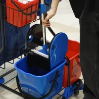 HOMCOM Carrello Pulizie con Sacco per Immondizia, 4 Secchi e Strizzatore per Mocio, 93x80x97 cm, Rosso Blu e Nero(m-9)