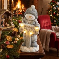 HOMCOM Dekoracja świąteczna: figurka bałwanka, podświetlana statuetka z MGO z tabliczką „Welcome”, diody LED i 24-godzinny timer(m-10)