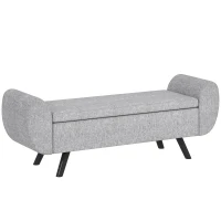 HOMCOM Storage Ottoman with Armrest, Window Seat, Upholstered Linen Storage Bench with Rubberwood Legs, Footstool for Bedroom Living Room, Hallway, Dark Grey(m-1)