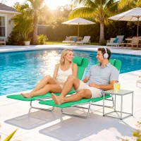 Outsunny Set of Two Steel Frame Sun Loungers, with Reclining Backs - Dark Green(m-10)