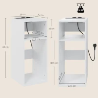 HOMCOM Juego de 2 Mesas Auxiliares con Estación de Carga 2 Tomas de Corriente, 2 Puertos USB y 2 Espacios Abiertos Blanco(m-3)