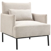 HOMCOM Poltrona Moderna d'Arredo con Cuscino Extra, in Tessuto Effetto Lino e Acciaio, 73x81x82 cm, Bianco Crema(m-1)