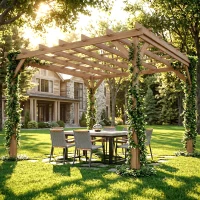 Outsunny 3 x 3 m Wooden Pergola Kit, Decorative Garden Gazebo Shelter with Stable Structure for Climbing Vines, Dark Brown(m-9)