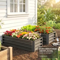 Outsunny Hochbeet Metall 2er-Set, Offener Boden, Für Garten Balkon, 110x50x30cm, Dunkelgrau(m-9)