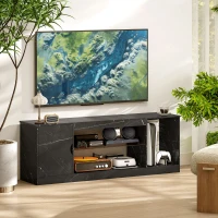 HOMCOM TV Stand Cabinet, Marble Effect TV Unit for up to 55" TVs with Glass Shelf and Storage Cabinet, Entertainment Unit for Living Room, Bedroom, Black(m-6)