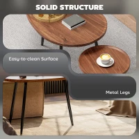 HOMCOM Nesting Coffee Table Set of 2, 80cm Modern Stacking End Side Table with Metal Legs for Living Room Bedroom Office, Chestnut Wood Effect(m-5)