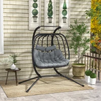 Outsunny Two-Seater Steel Frame Hanging Egg Chair - Black(m-10)