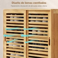 HOMCOM Zapatero con 2 Puertas Correderas de Lamas Estantes Ajustables para 16 Pares de Zapatos 80x35x80 cm Natural(m-7)